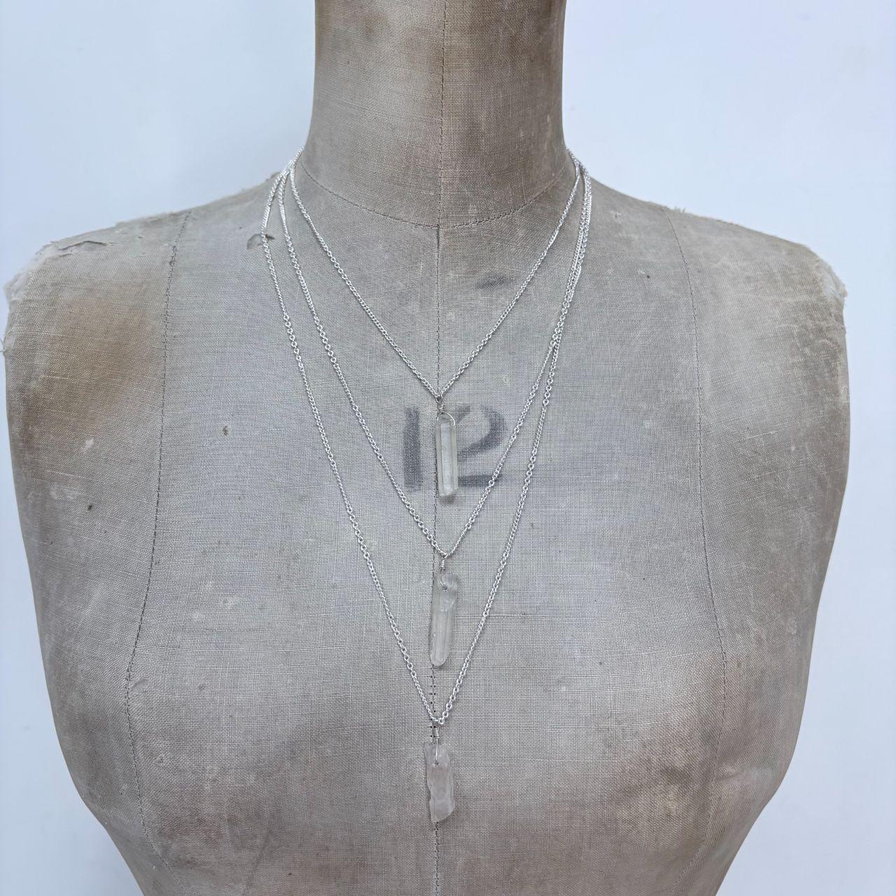 Layered silver chain quartz necklace