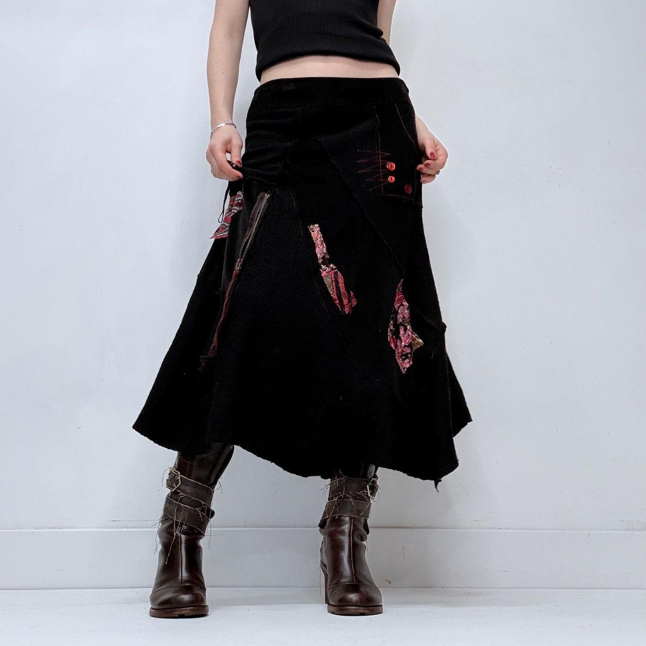 Black applique floral skirt