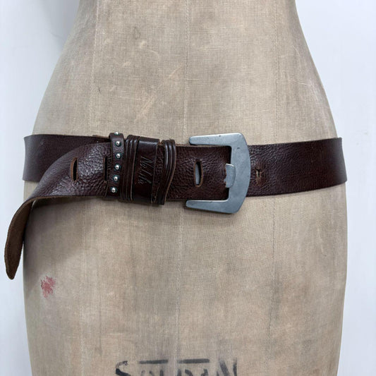 Chunky brown leather belt
