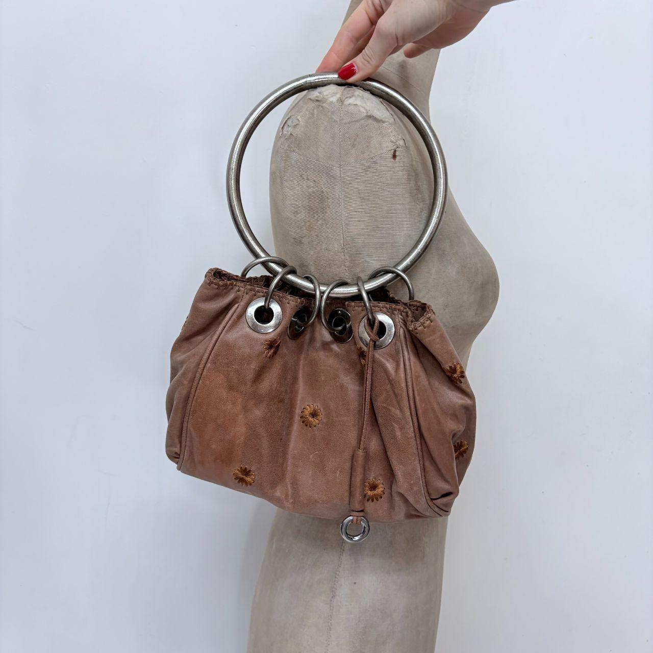 Tan leather metal circle bag