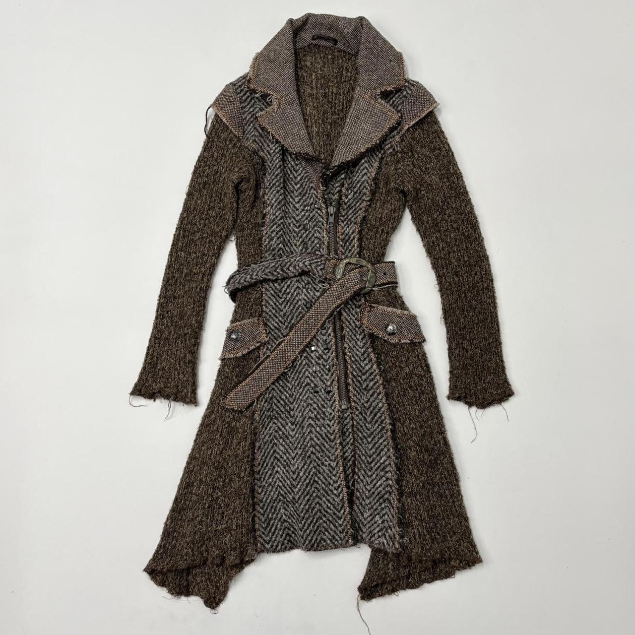 Brown knitted grunge tweed trench