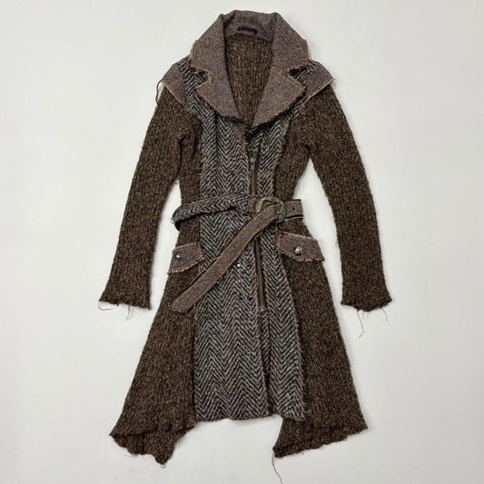 Brown knitted grunge tweed trench