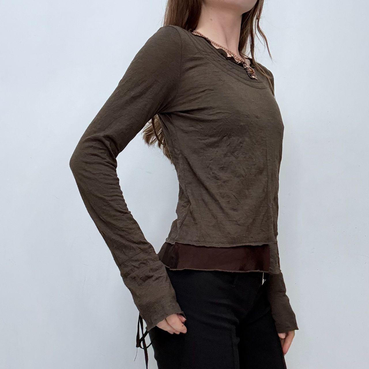 Brown asymmetric long sleeve shirt