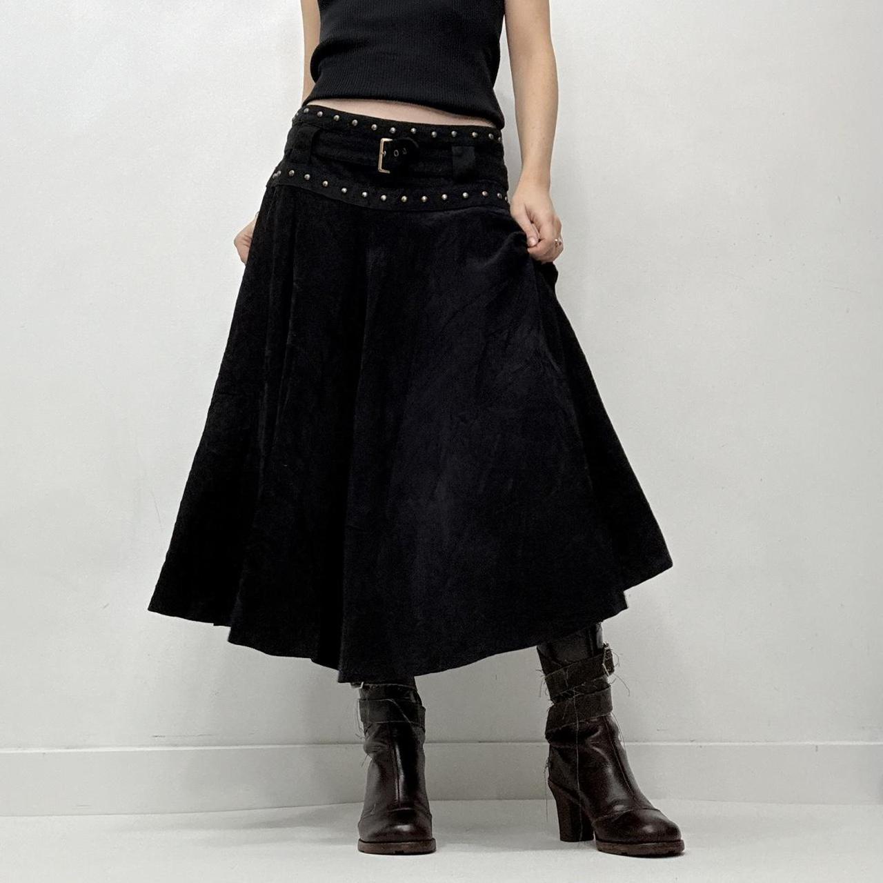Black studded flared belted skirt