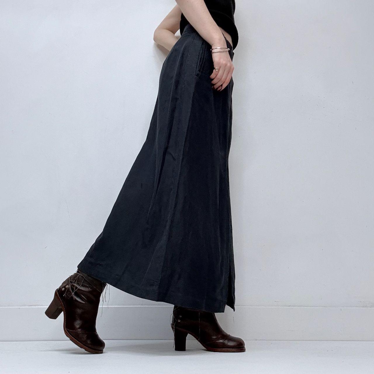 Navy linen slit maxi skirt