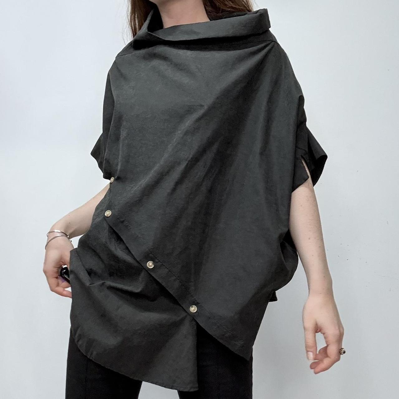 Black structured studded draped asymmetric shirt