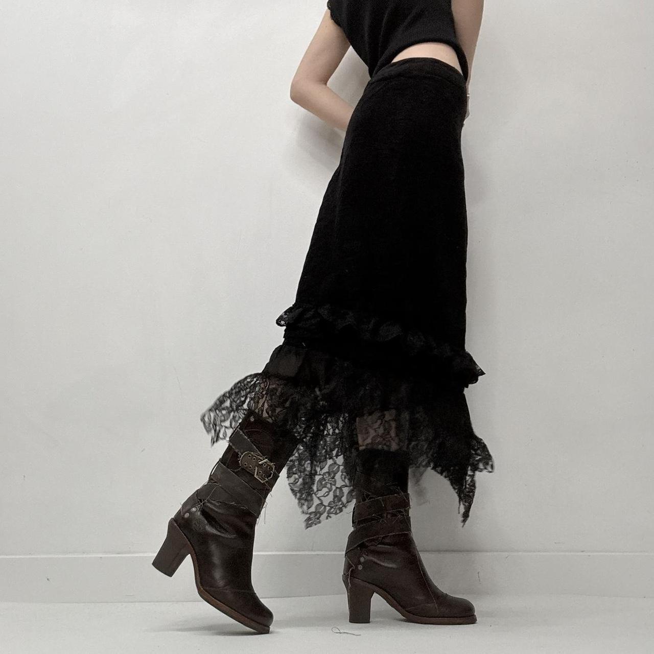 Black lace hem sheer gothic midi skirt
