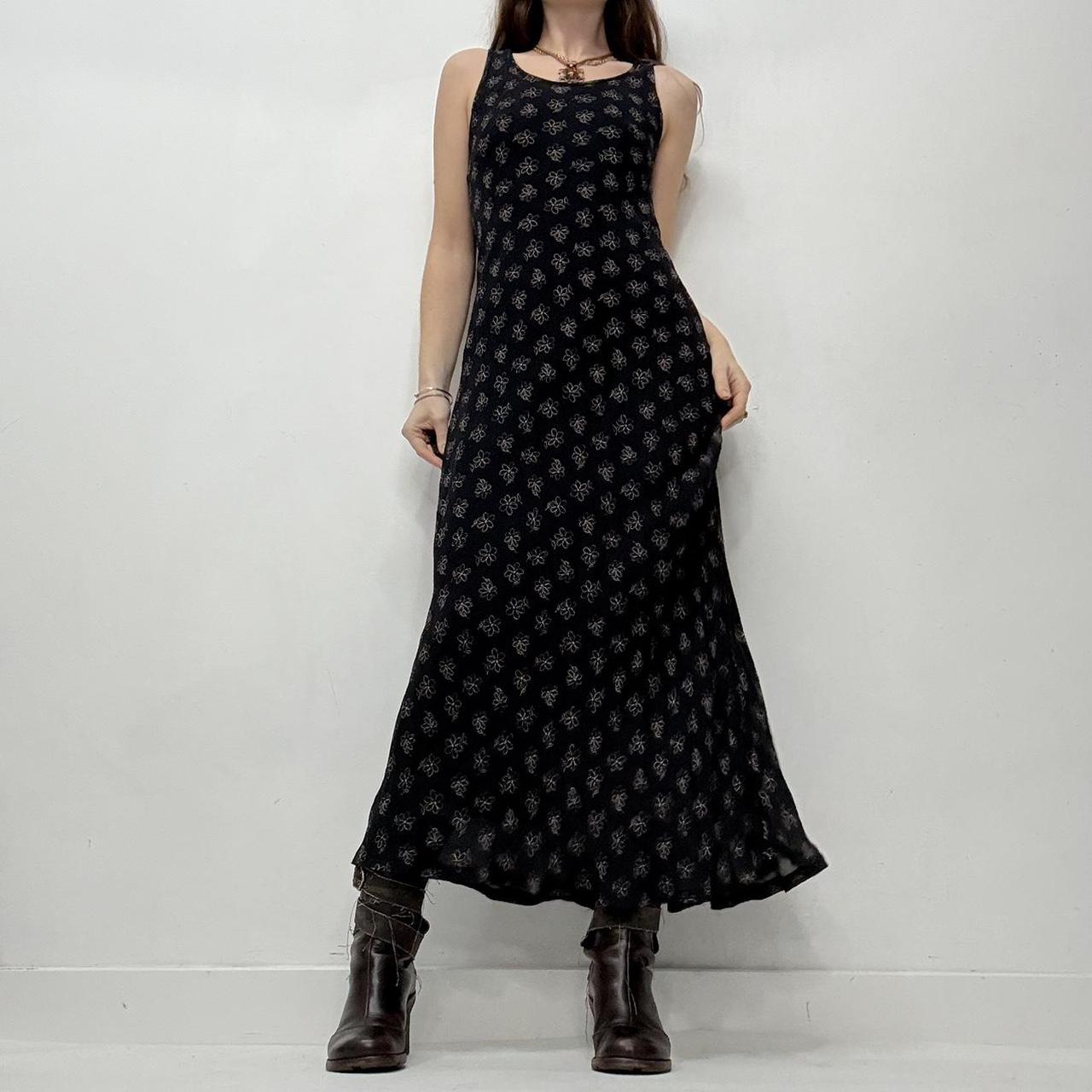 Black bias cut floral maxi dress