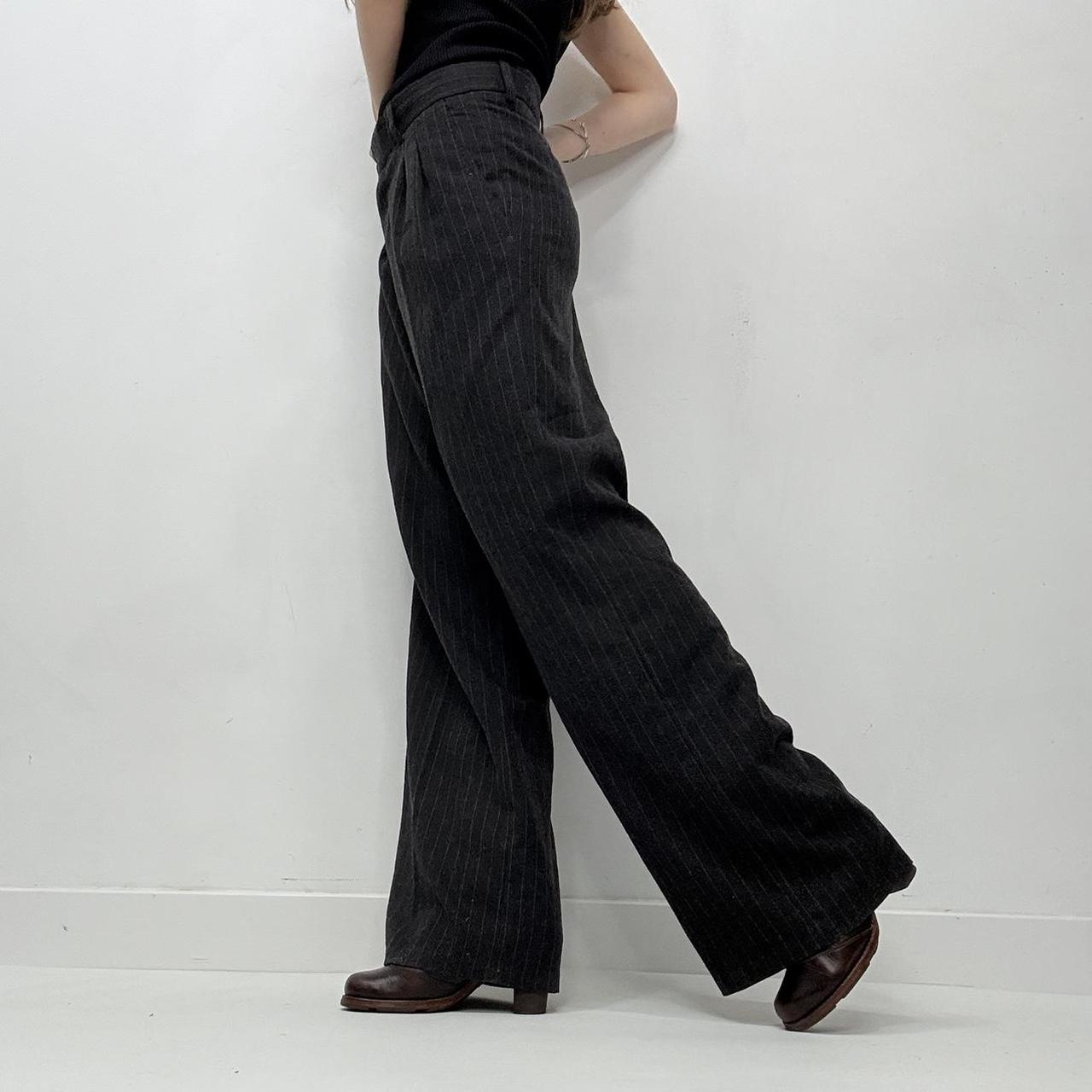 Grey pleated pinstripe wide-leg trousers