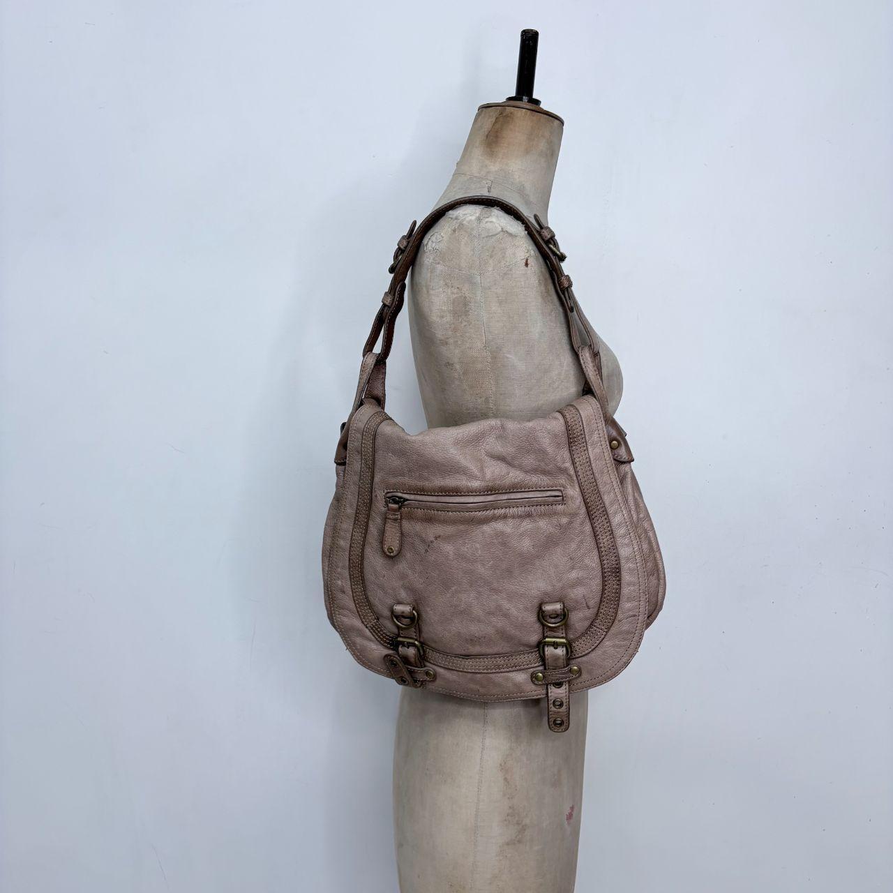 Tan leather slouchy buckle hobo bag