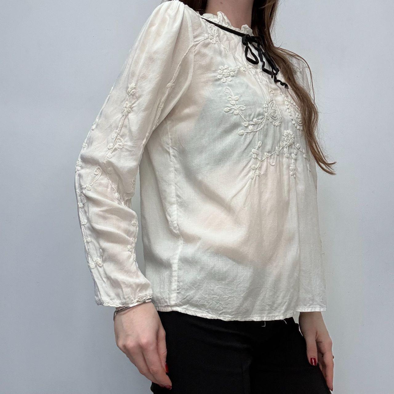 White embroidered high neck coquette shirt