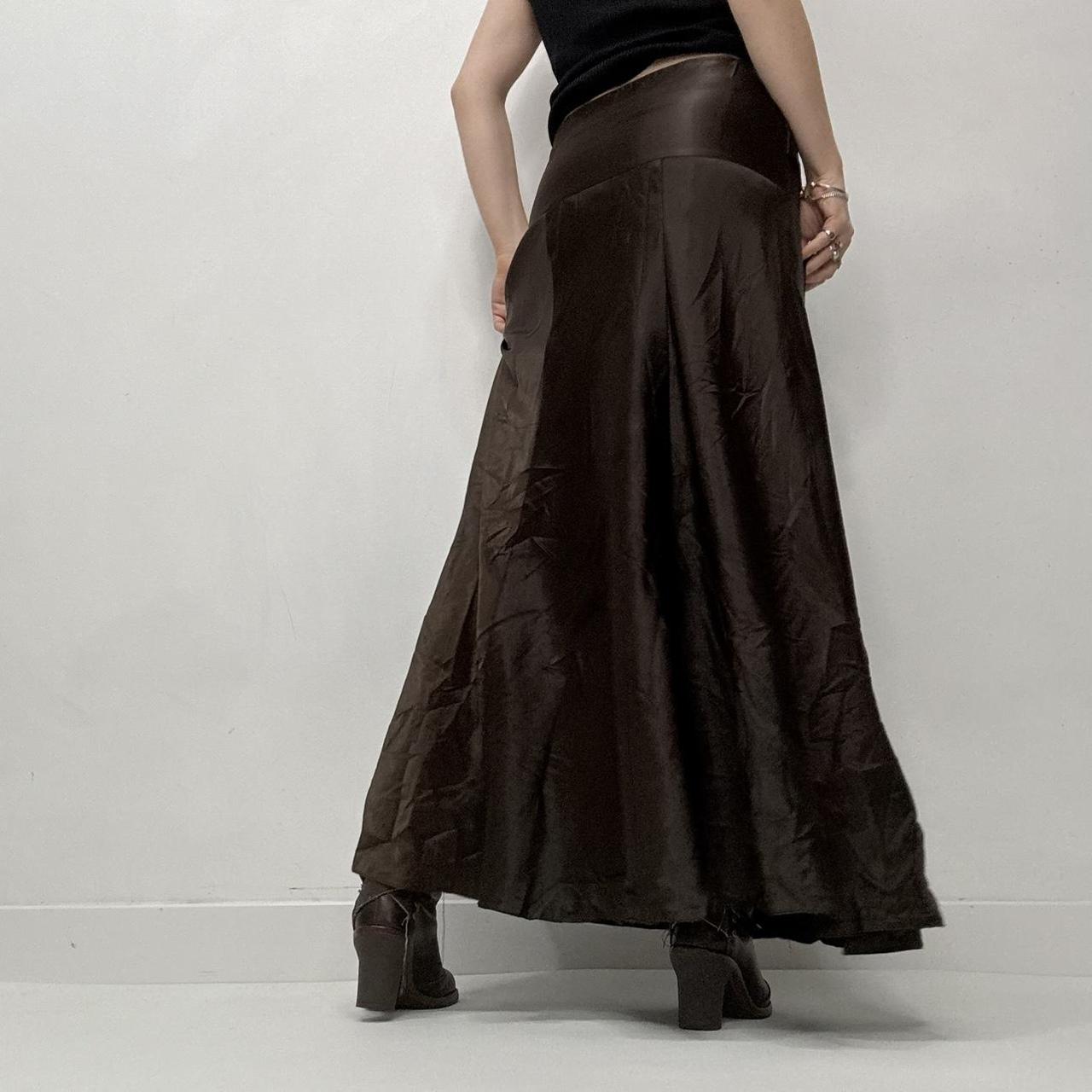 Brown flared satin maxi skirt