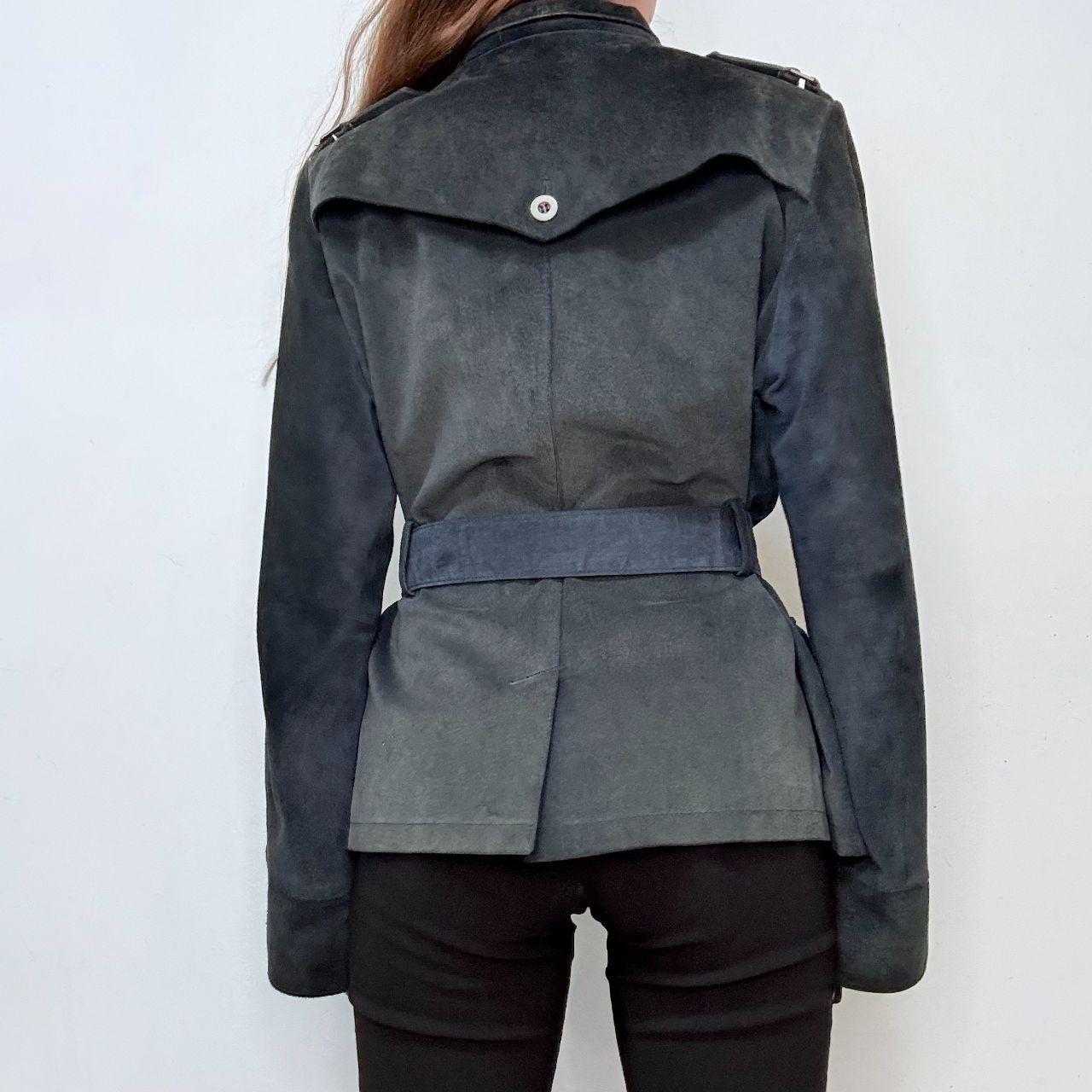 Navy suede high neck flared jacket