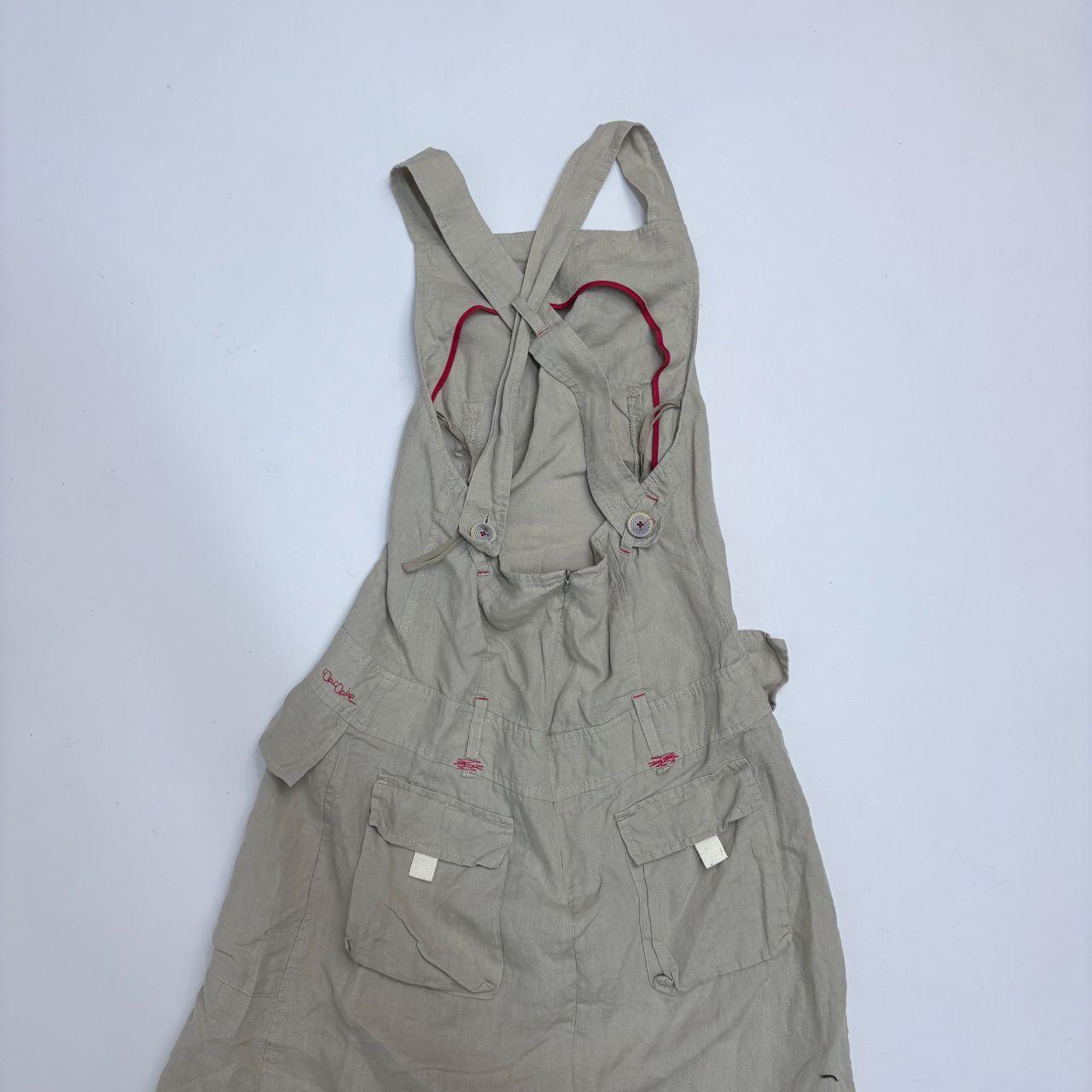 Tan linen pleated cargo dress