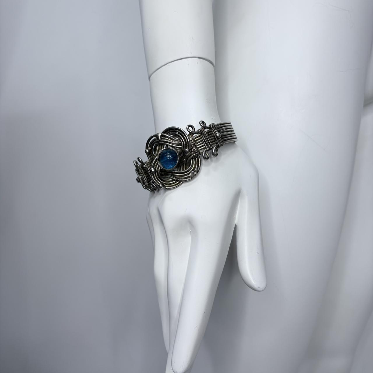 Chunky woven silver boho bangle Bracelet