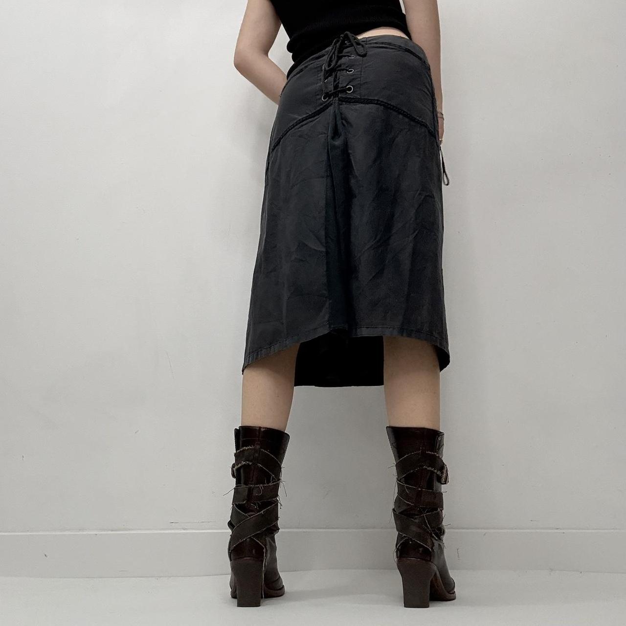 Distressed grey cargo flared midi skirt