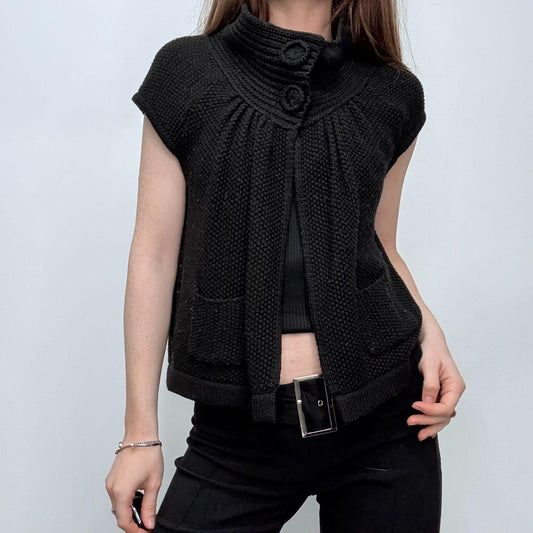 Black knit preppy pea coat cardigan