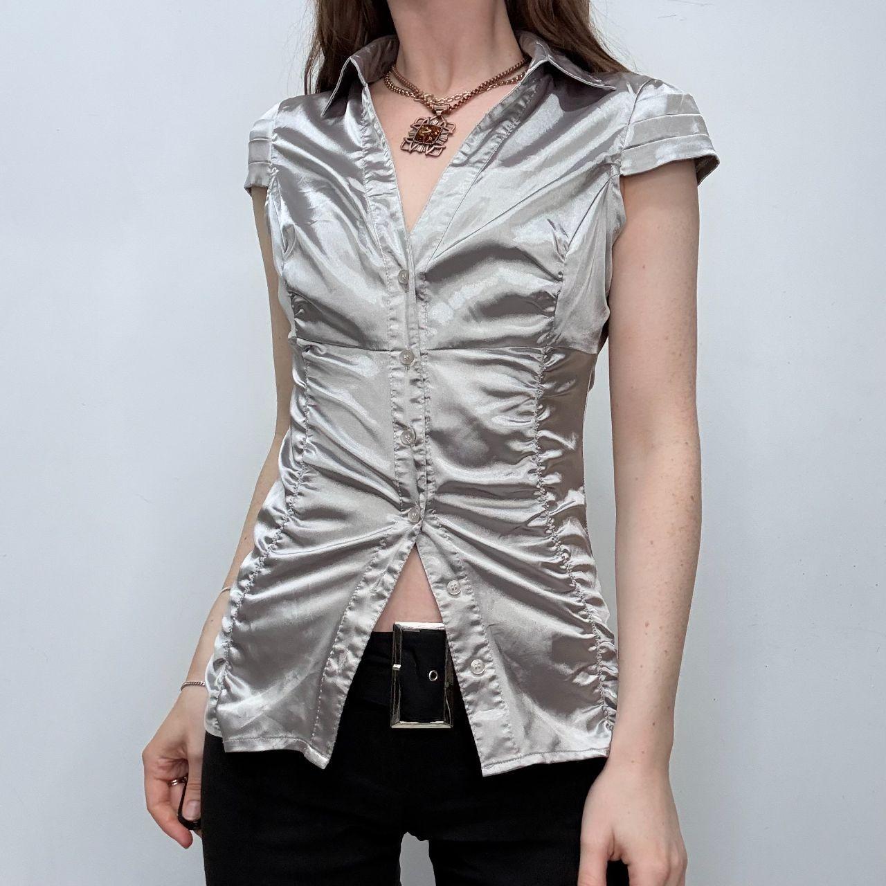 Silver satin fitted mini shirt