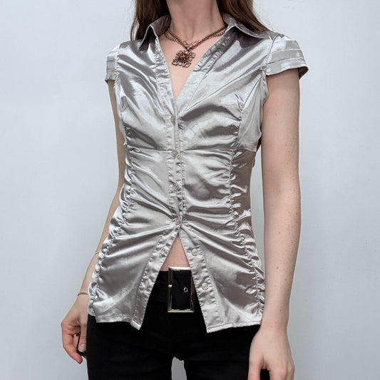 Silver satin fitted mini shirt