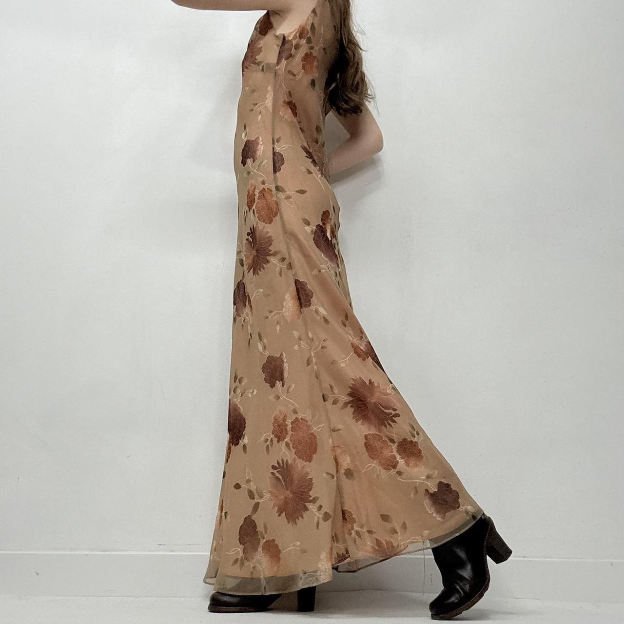 Brown floral bias cut maxi dress