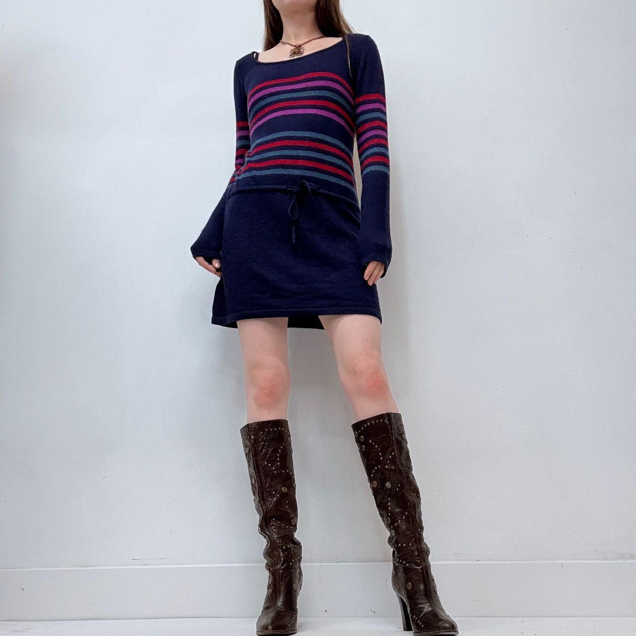 Striped wool long sleeve mini dress