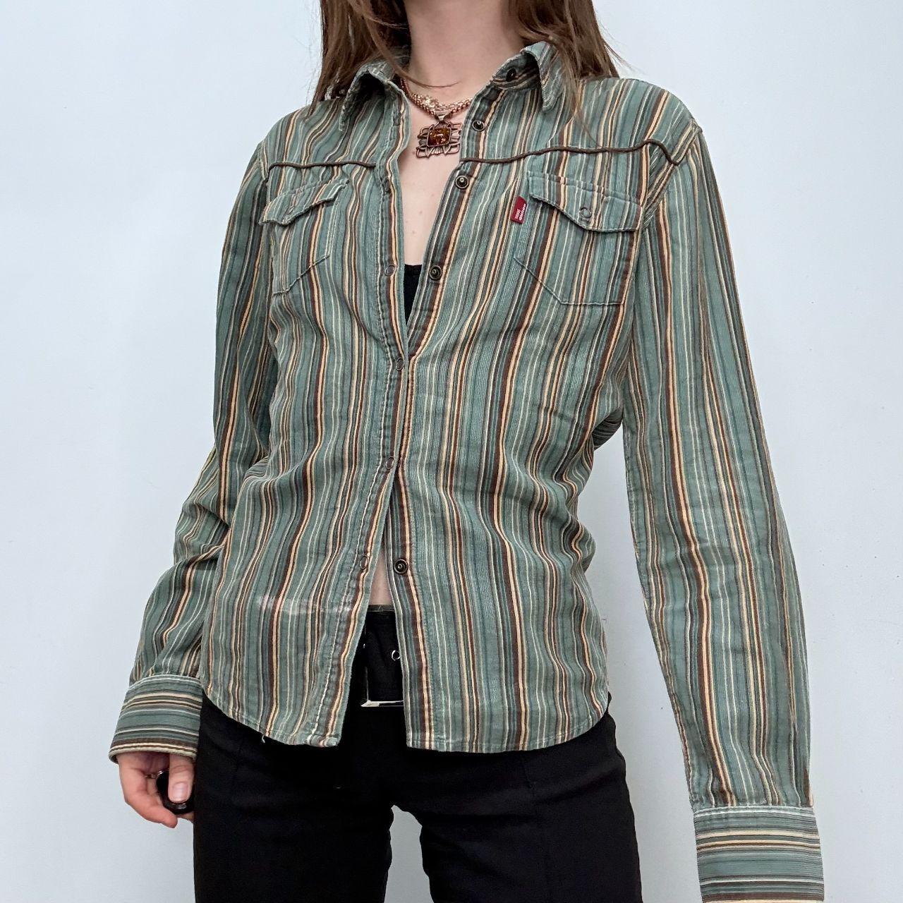 Pinstripe khaki flared shirt