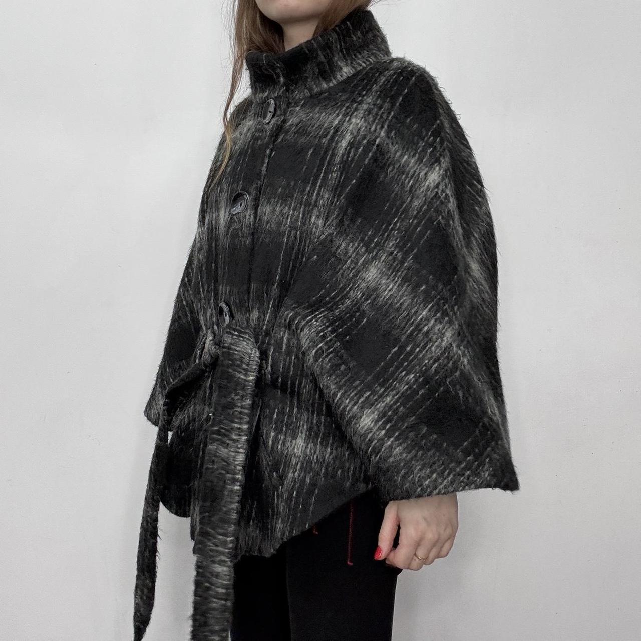 Black checked wool pea coat