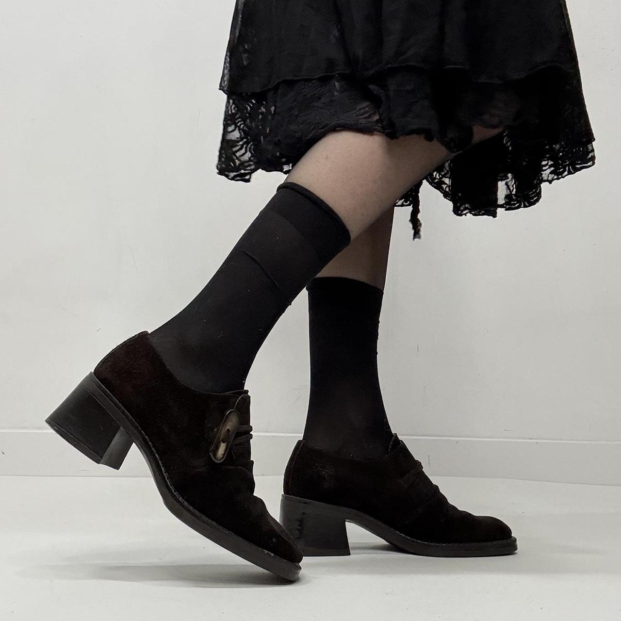 Brown suede square toe shoes