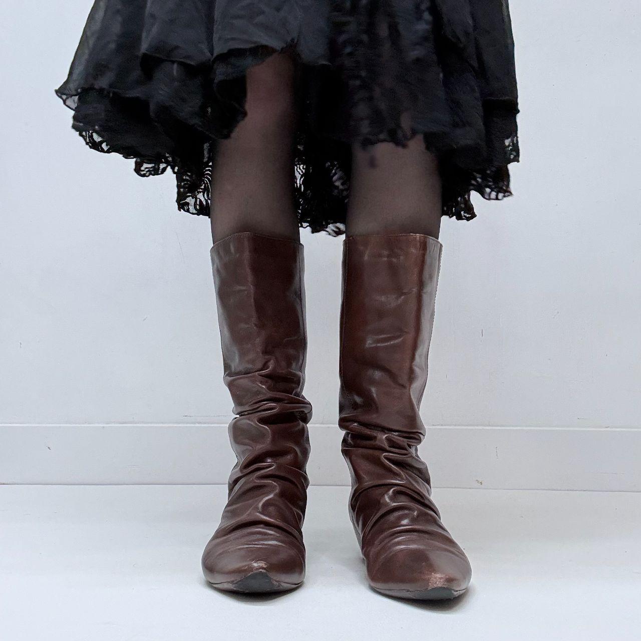 Brown leather gathered cowgirl boots
