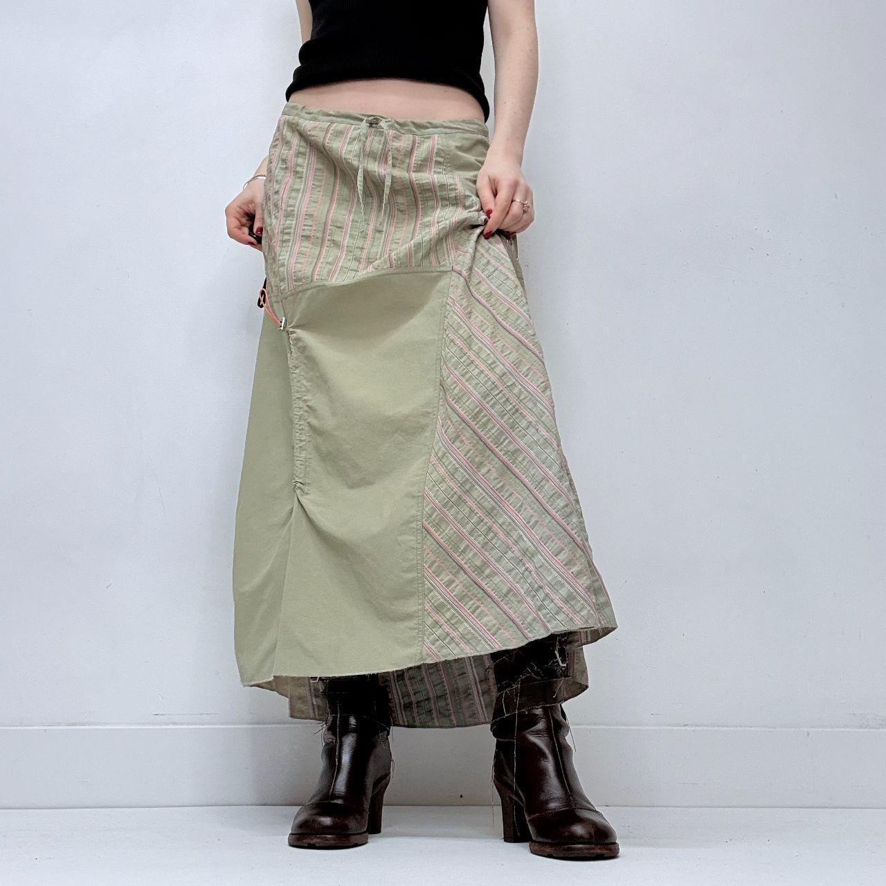 Green and pink asymmetric pinstripe a-line skirt