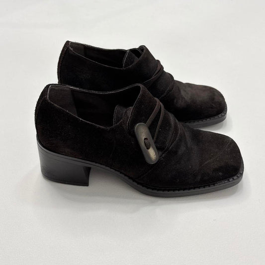 Brown suede square toe shoes