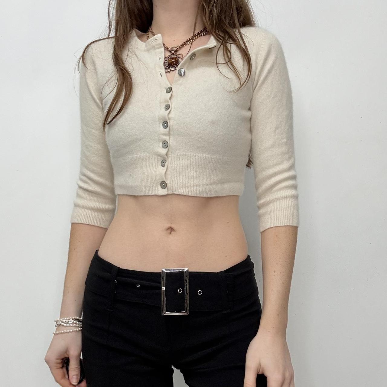 Cream cropped cashmere cardigan