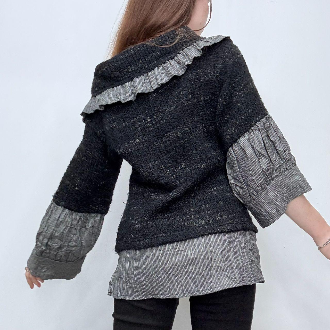 Black pinstripe flared puff slouchy shirt