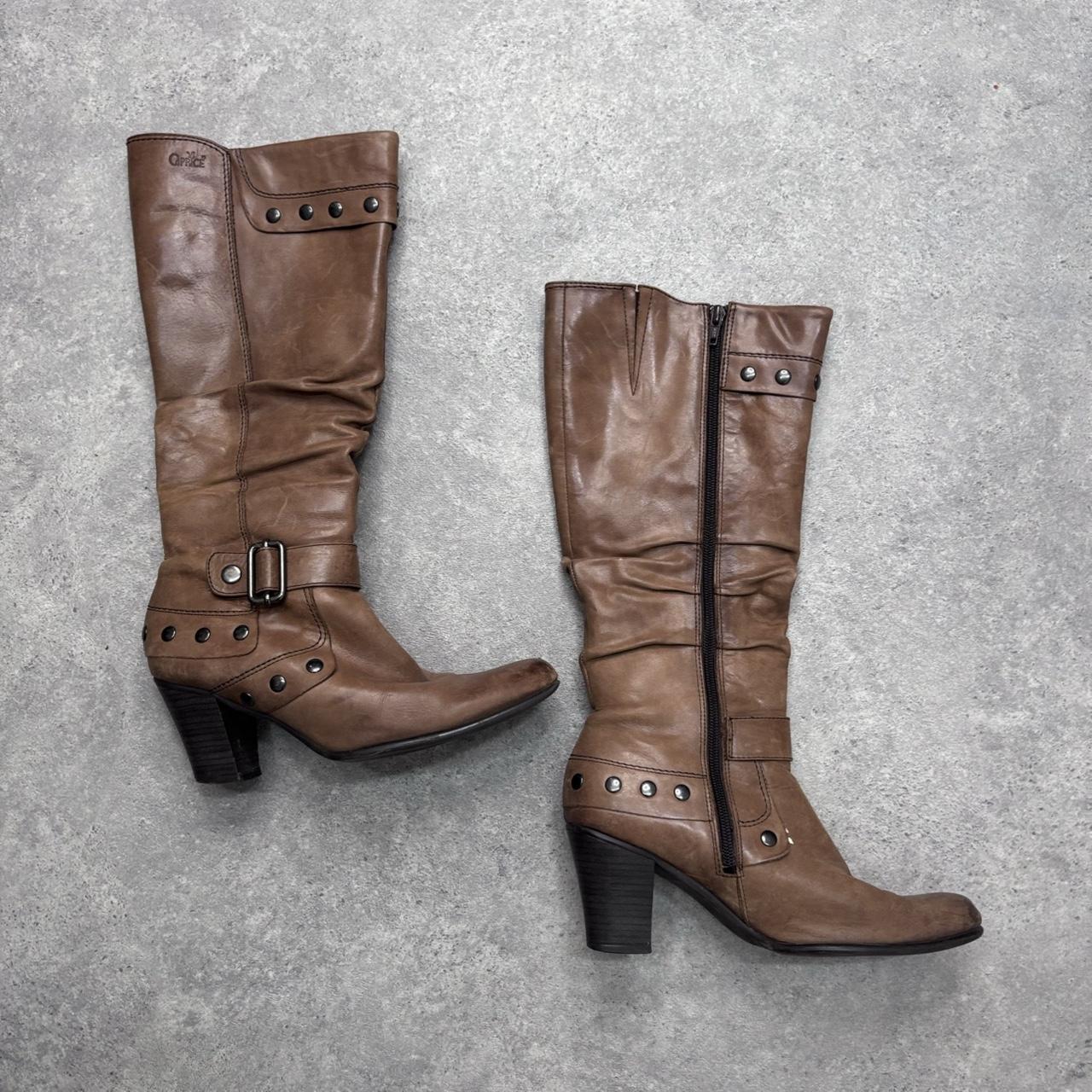 Tan leather studded boots