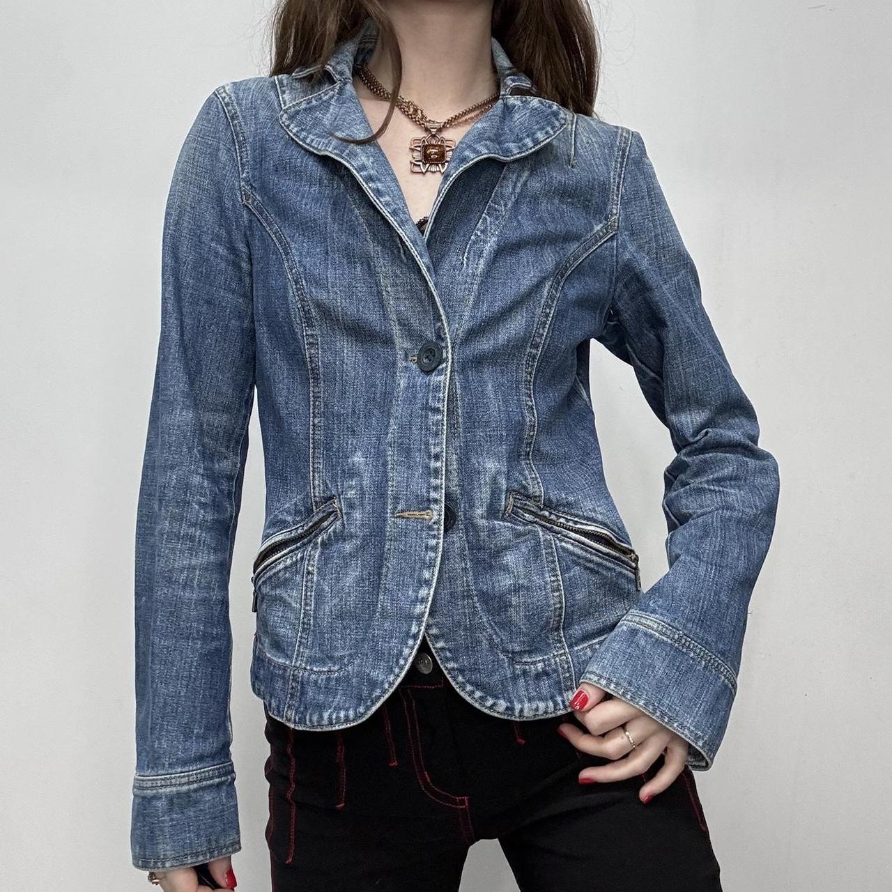 Distressed denim blazer jacket
