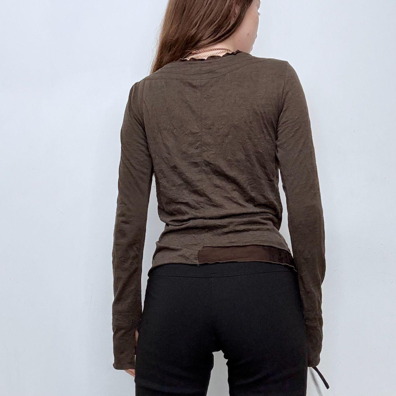 Brown asymmetric long sleeve shirt