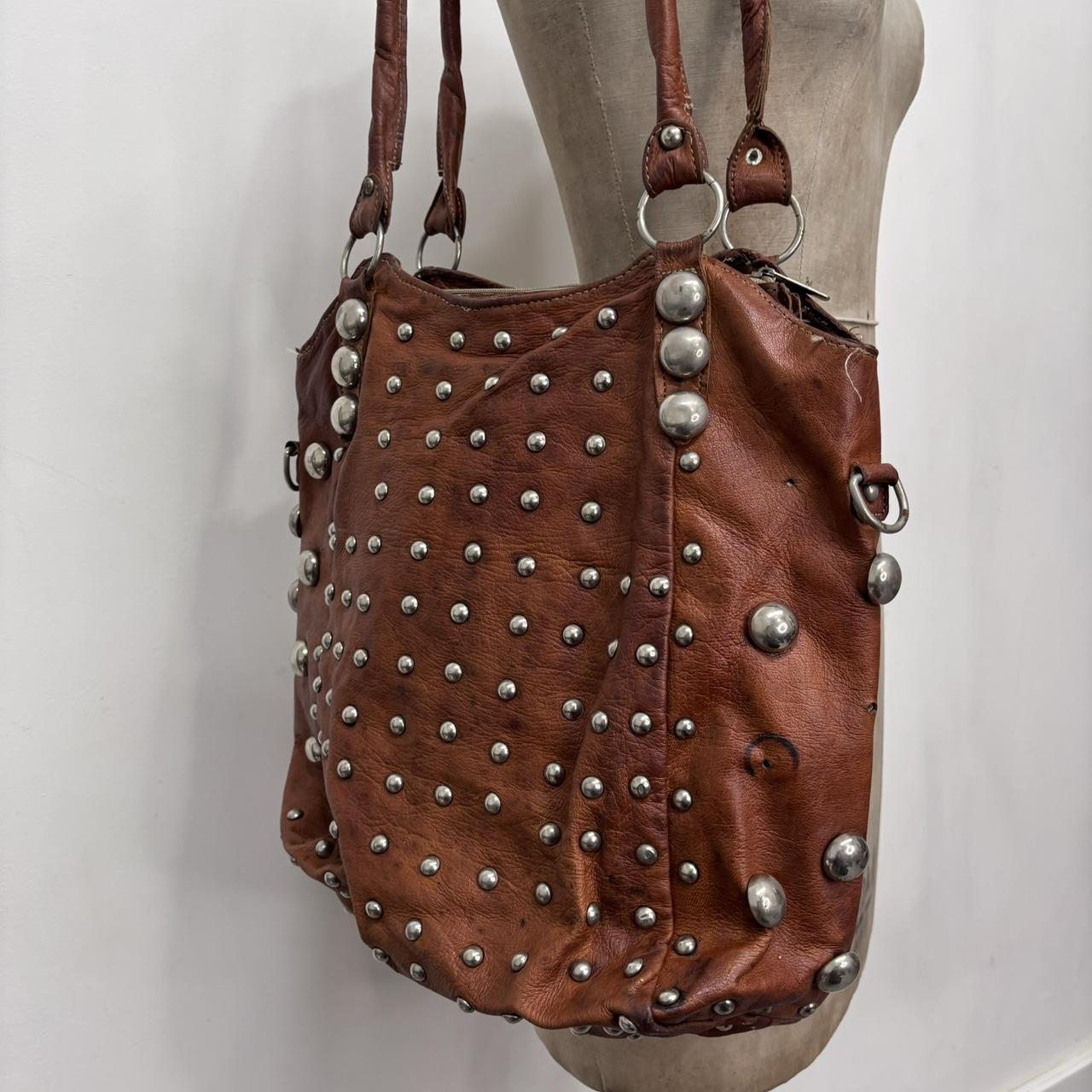 Tan leather studded bag