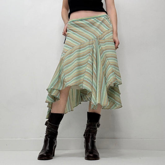Pinstripe asymmetric flutter silk skirt
