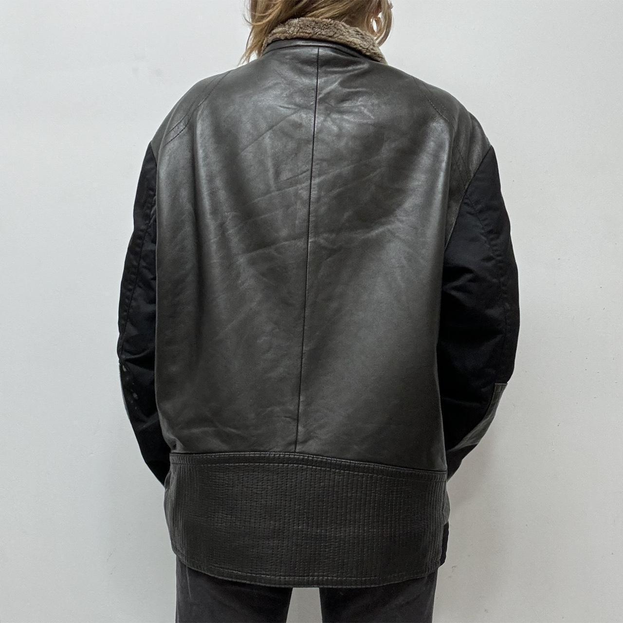 Oversized black leather Aviator jacket