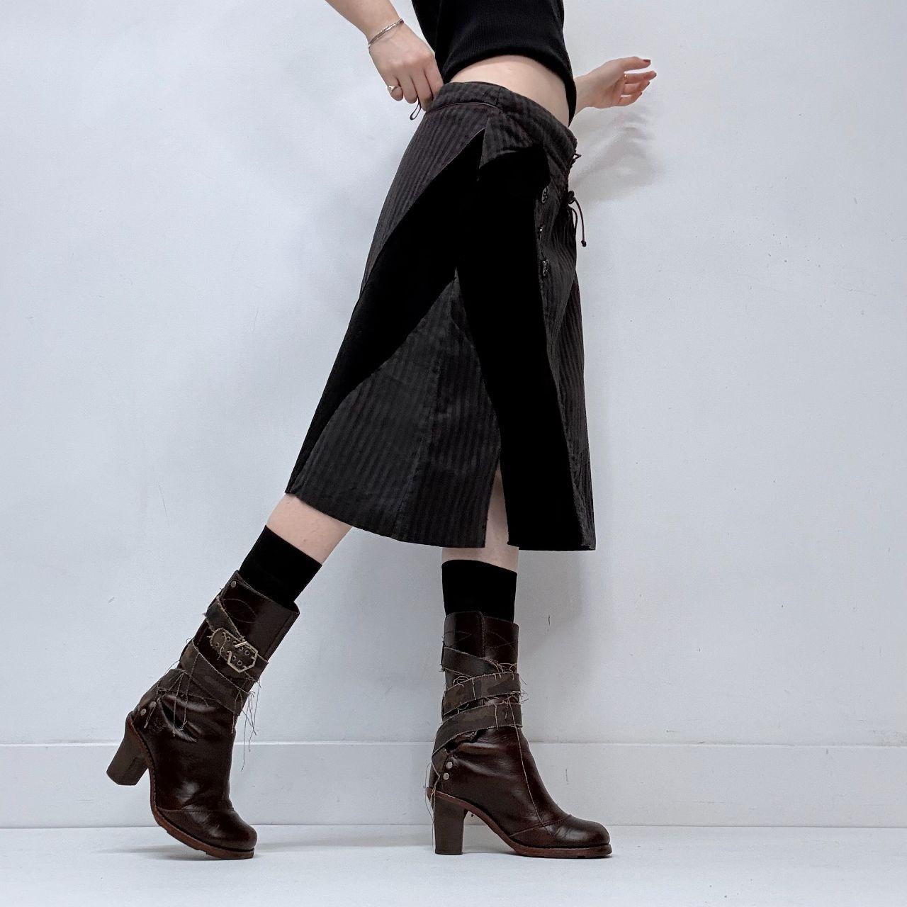 Pinstripe asymmetric button corset skirt