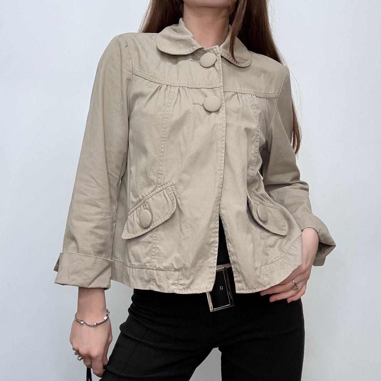 Tan button flared peacoat jacket