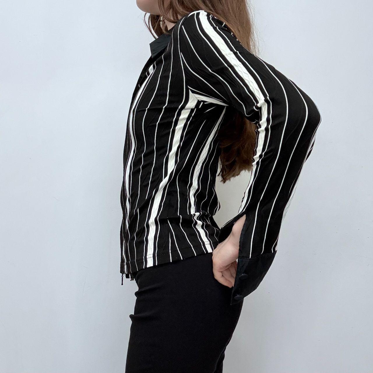 Black pinstripe fitted zip shirt