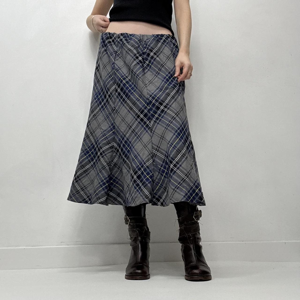 Tartan checked blue midi skirt