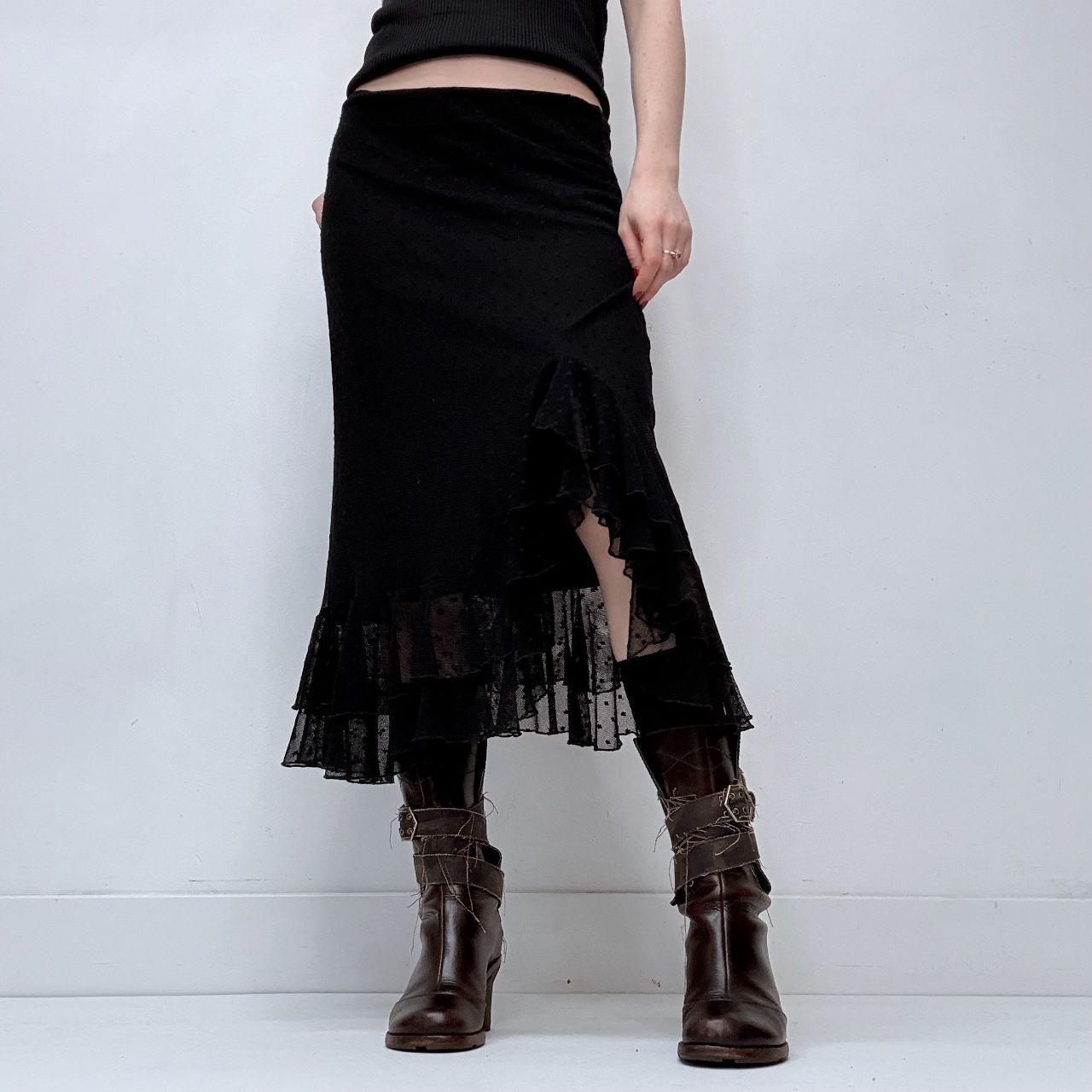 Black polkadot lace flared ruffle skirt