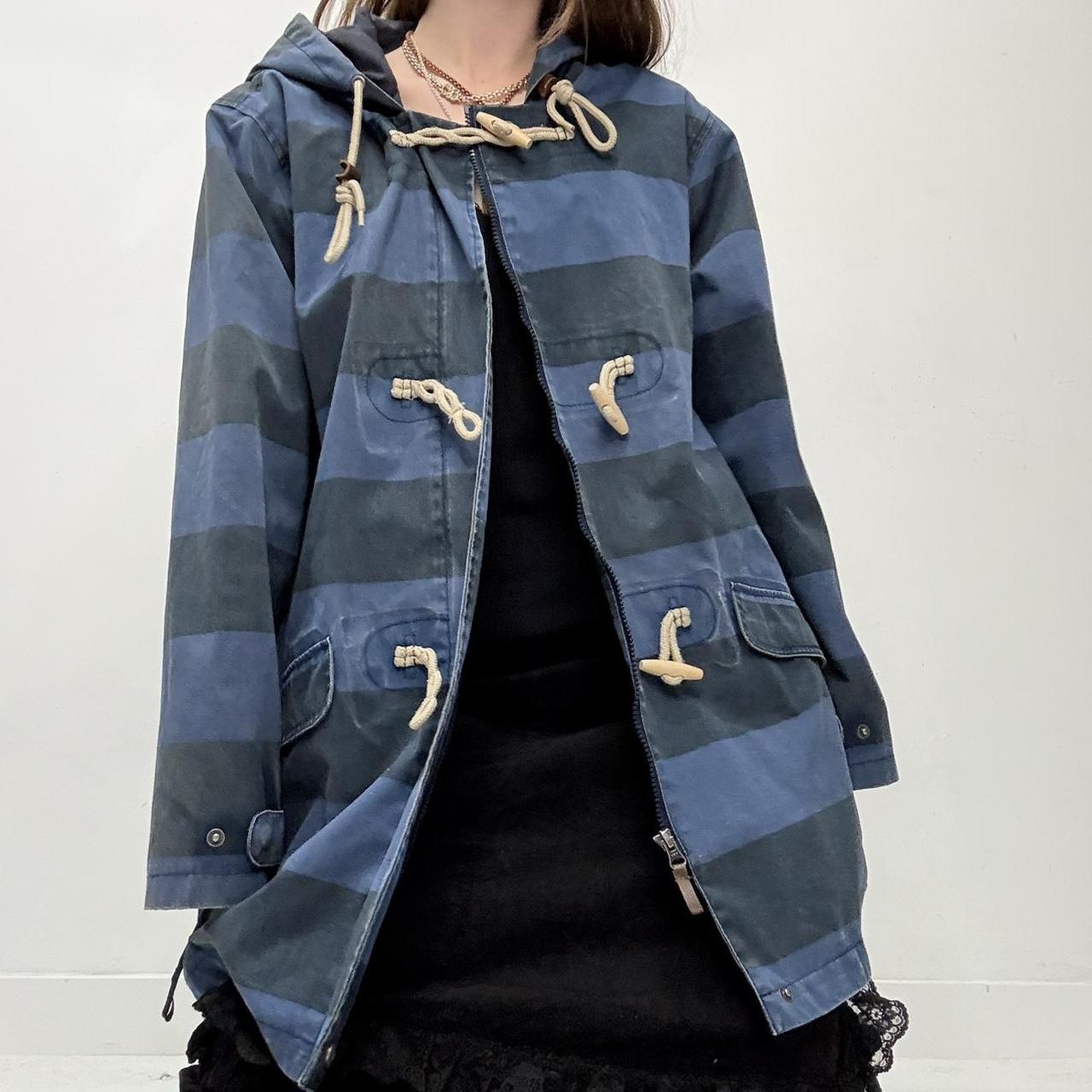 Navy striped waterproof pea coat