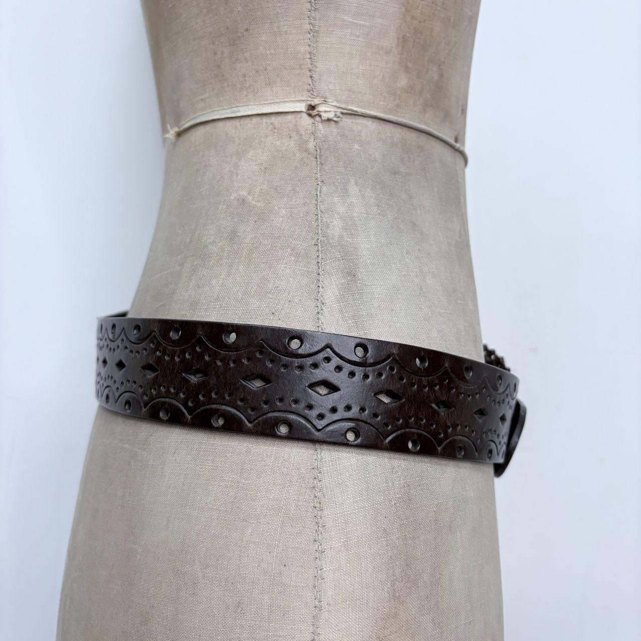 Brown leather embossed boho western belt