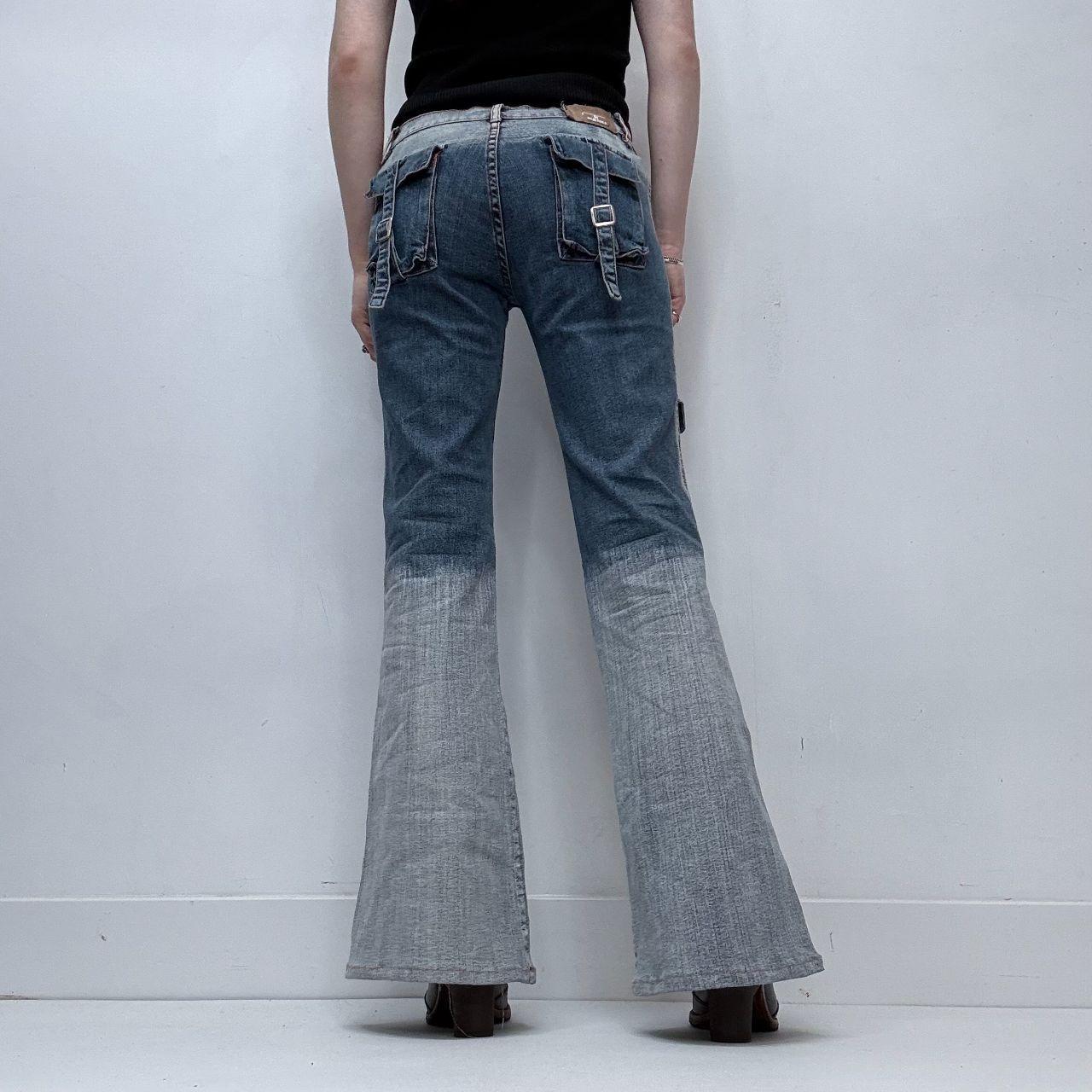Distressed grunge flared cargo jeans