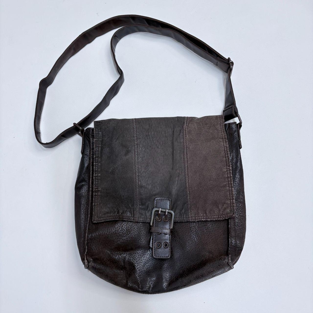 Brown leather grunge crossbody bag