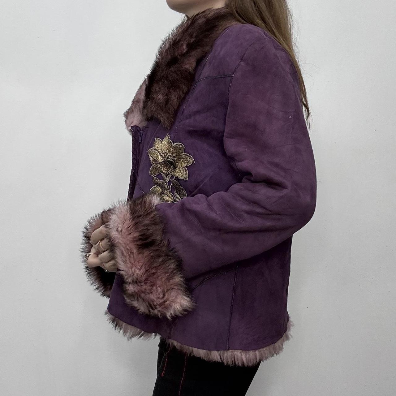 Suede embroidered fur boho jacket