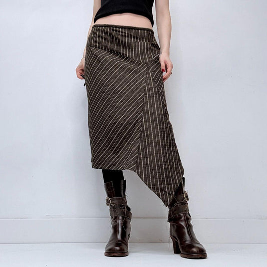Asymmetric pinstripe midi skirt